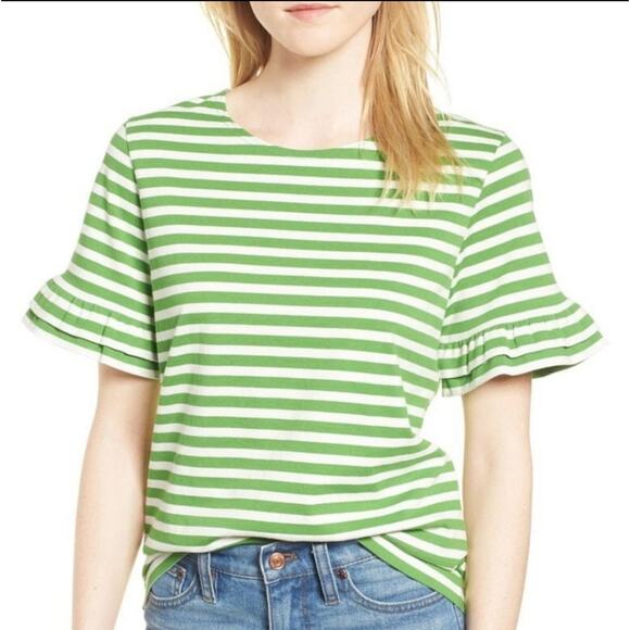 J. Crew Ruffle Belle Sleeve Stripe Top - Picture 1 of 5